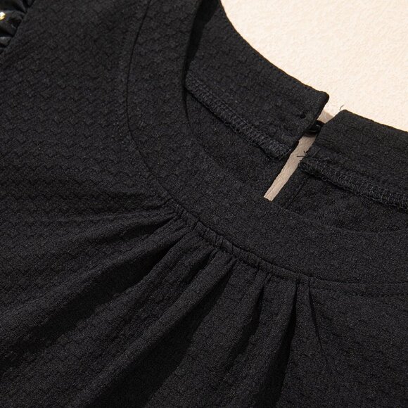 🖤 Elegant Black Feather Sleeve Textured Blouse – Size M - Picture 6 of 8